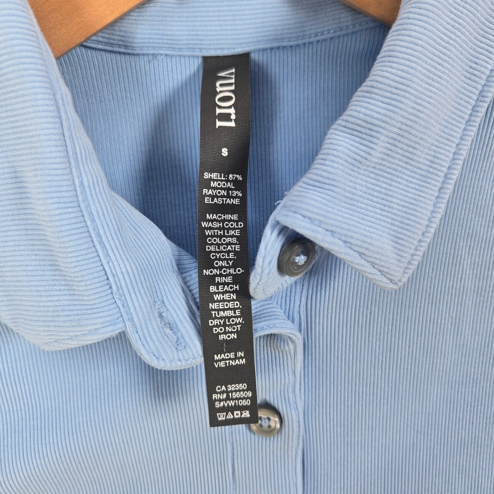 Vuori Polo Shirt Womens S‎ Light Blue Ribbed Knit Short Sleeve VW1050 Crop - Picture 3 of 7